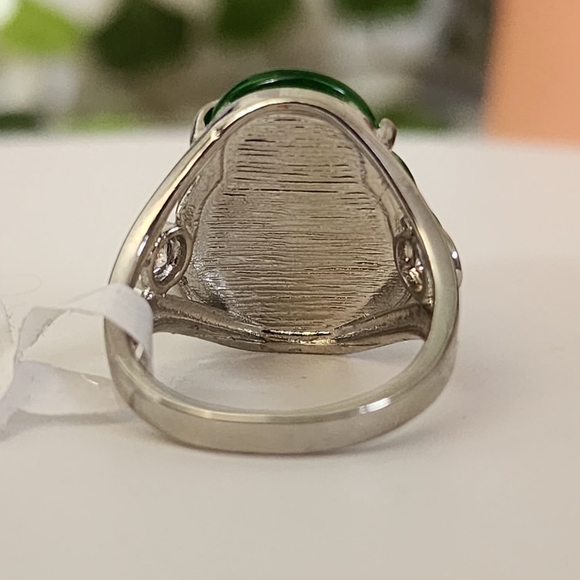 White Gold Green Buddha Ring Size 7 and 8 - Picture 8 of 8